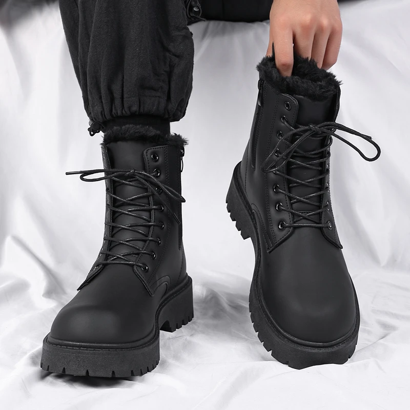 

Men's Boots High Top Leather Boots British Style Black Ankle Boots Platform Lace Up Motorcycle Boot Couple Outdoor Casual Shoes