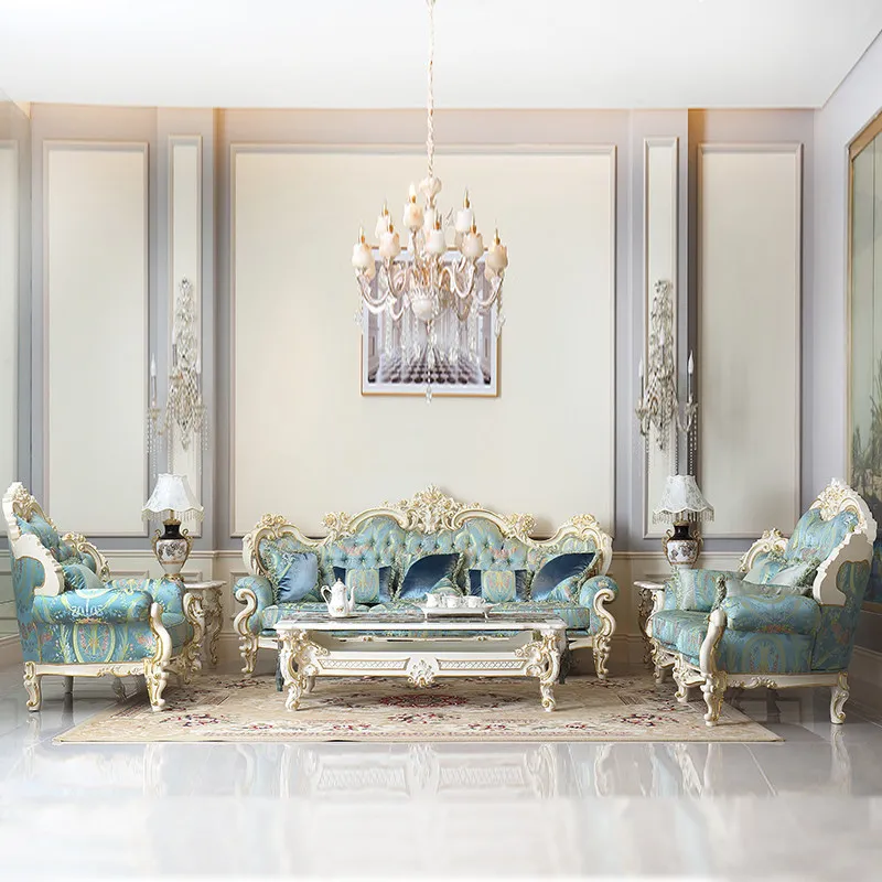 

Hesha Court Rococo French Luxury European Fabric Sofa High-end Villa Neoclassical Carving Sticker Silver Foil P1