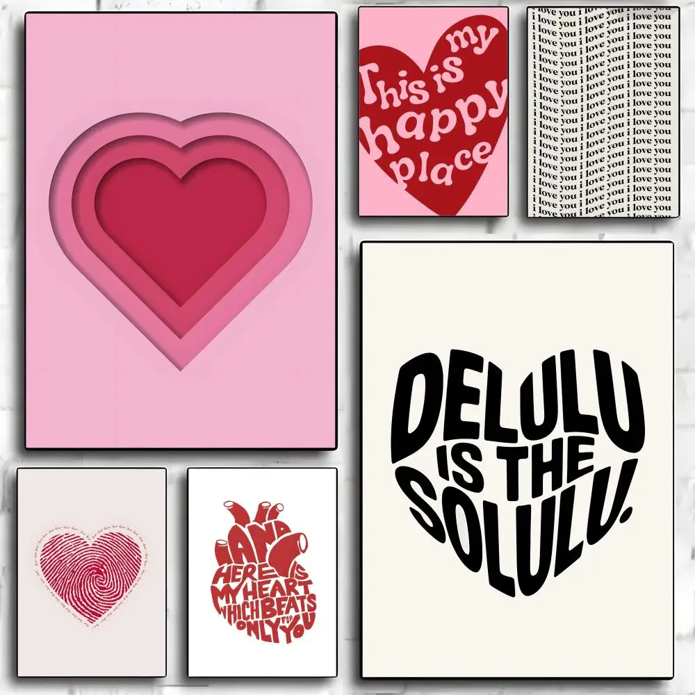 Heart Shape Poster HD Art Sticky Wall Waterproof Home Living Room Bedroom Bar Aesthetic Decoration