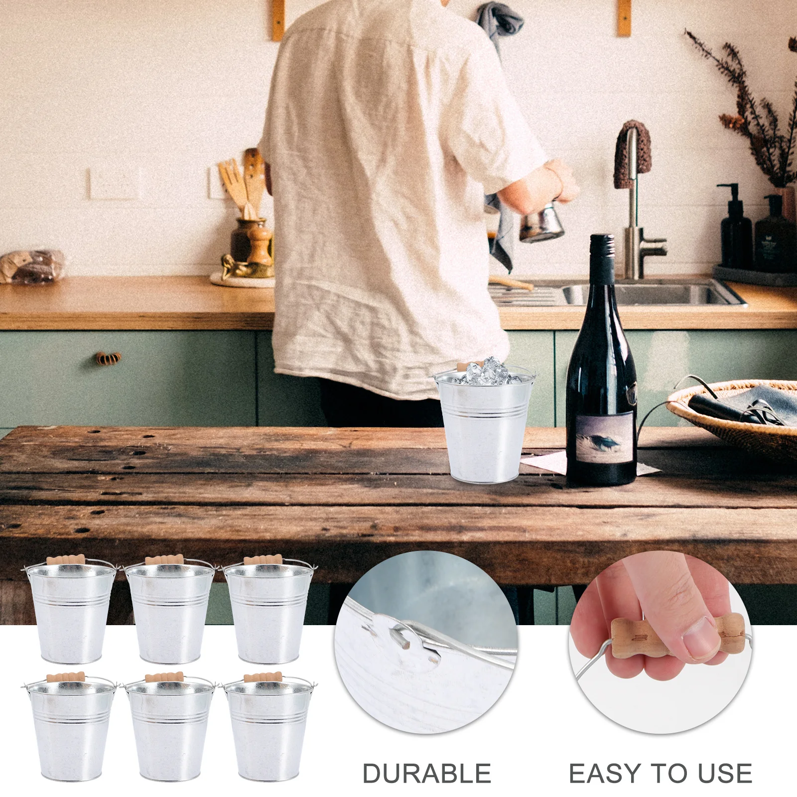 

6pcs Tinplate Food Bucket For Ice French Fries Chips Snack Storage Portable Mini Holder Kitchen Barware