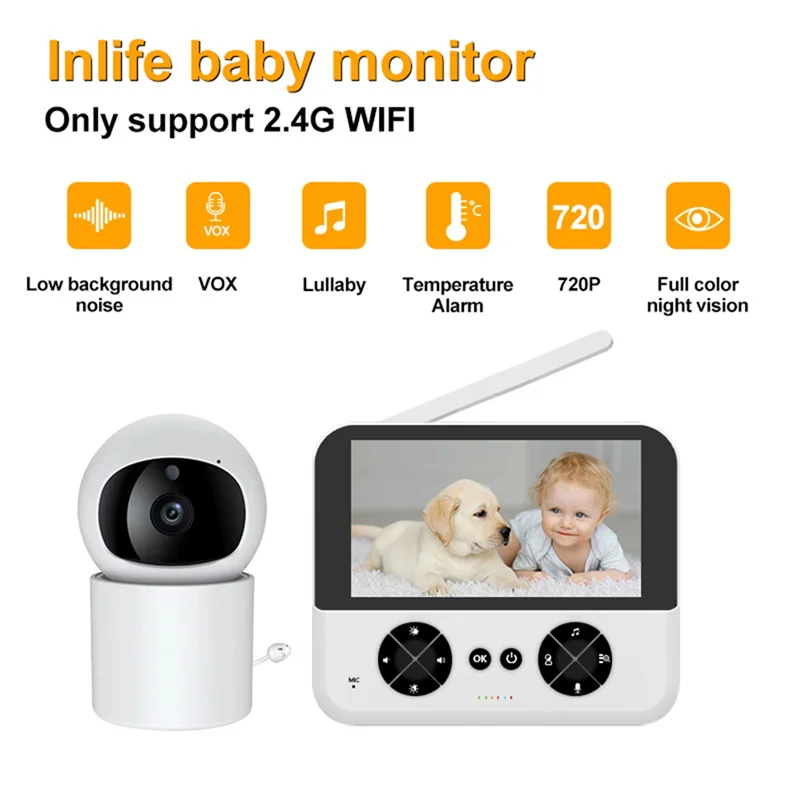 ABKN-Video Baby Monitor, Baby Caregiver, 4.3Inch IPS Screen Baby Camera Monitor Lullaby Feeding Alert,720P