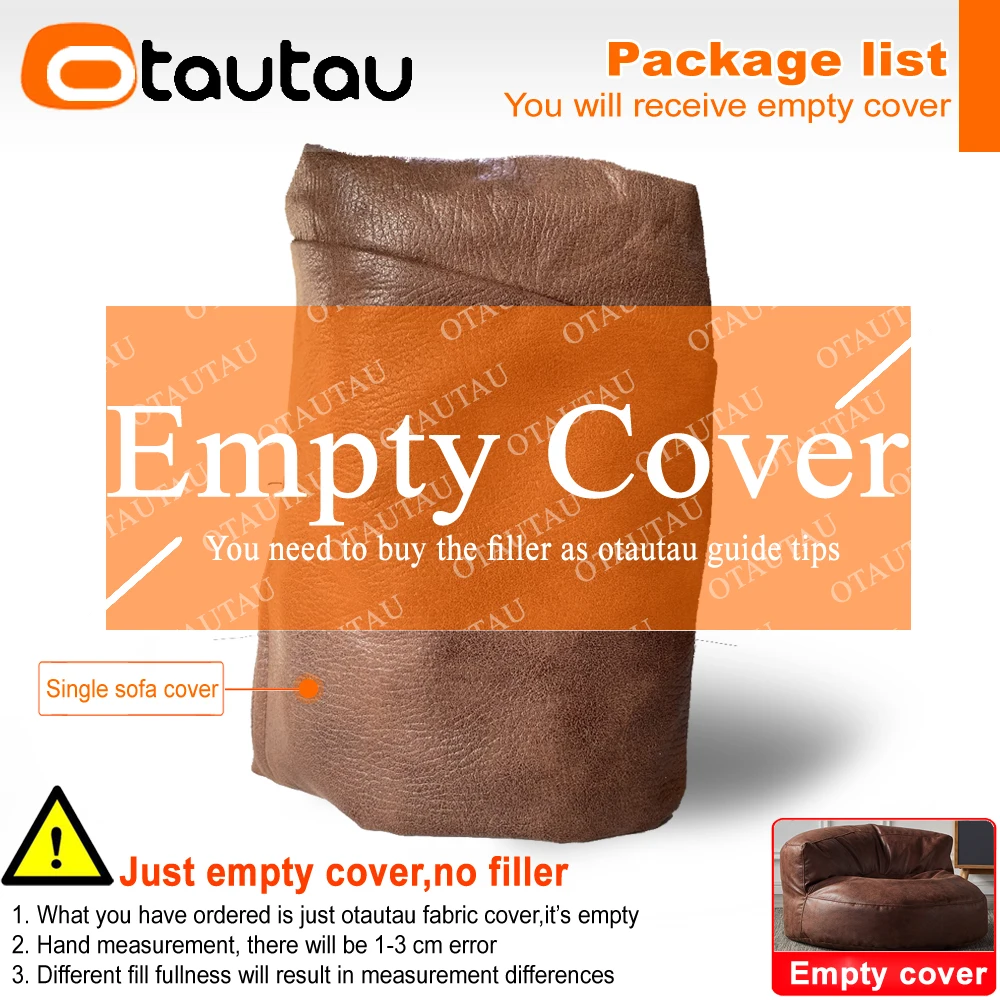 OTAUTAU Single Sofa Cover Faux Suede Leather Lazy Bean Bag Sac Pouf Chair No Filler Beanbag Corner Seat Recliner Couch SF004
