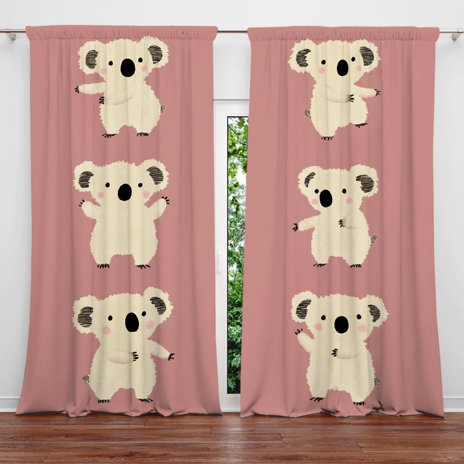 Cute Koala Bear Curtains, Pink Cartoon Animal Drapes, Nursery Kids Room Window Treatment, Australian Wildlife Decor