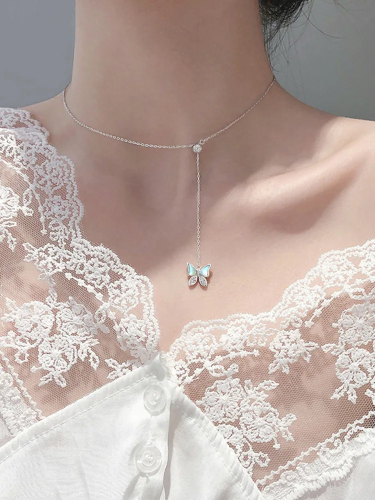 925 Sterling Silver Fritillary Butterfly Necklace With Niche Design Sense Women s Elegant Delicate Collarbone Chain New Jewelry