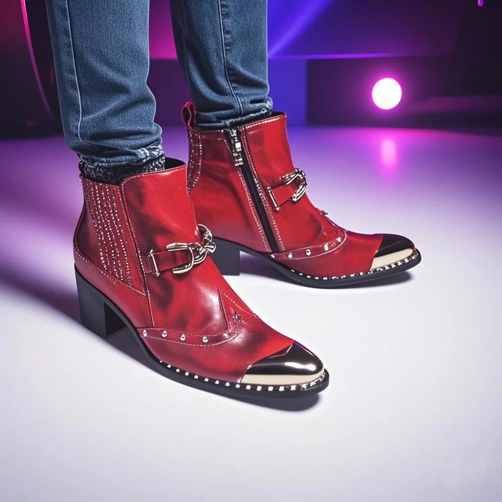 Designer Metall Karree Cowboy Motorrad Kurze Stiefel Männlich Große Größe Nieten Echtes Leder Stiefeletten Business Formale Schuhe – Detail 22