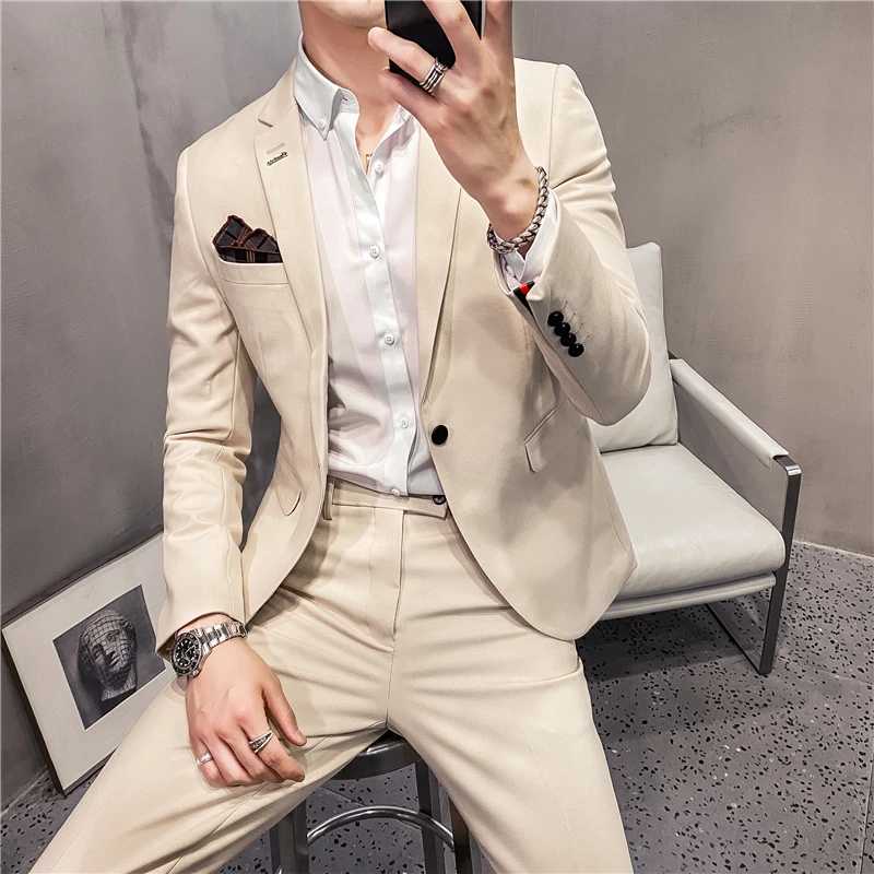 (Jacket+Pants) 2024 New Men\'s Slim Fit Button Suit Dress Blazer Host Show Mens Formal Plaid Blazer Wedding Dress Plus Size M-5XL