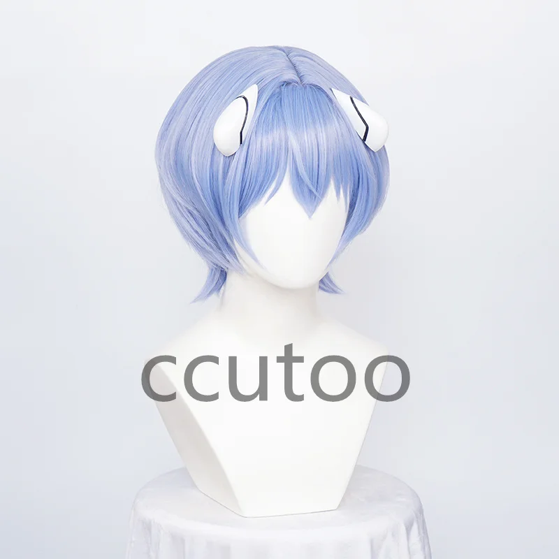 ccutoo Synthetic Rei Ayanami Wigs EVA Ayanami Rei Cosplay Short Blue Wig Heat Resistant Wigs Halloween + Headwear + Wig Cap