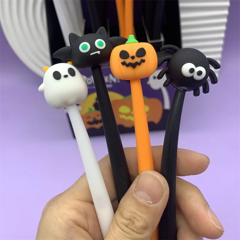 

48 Pcs Halloween Silicone Pumpkin Swing Neutral Pen Ghost Festival Pumpkin Festival Ghost Bat Spider Waterpen