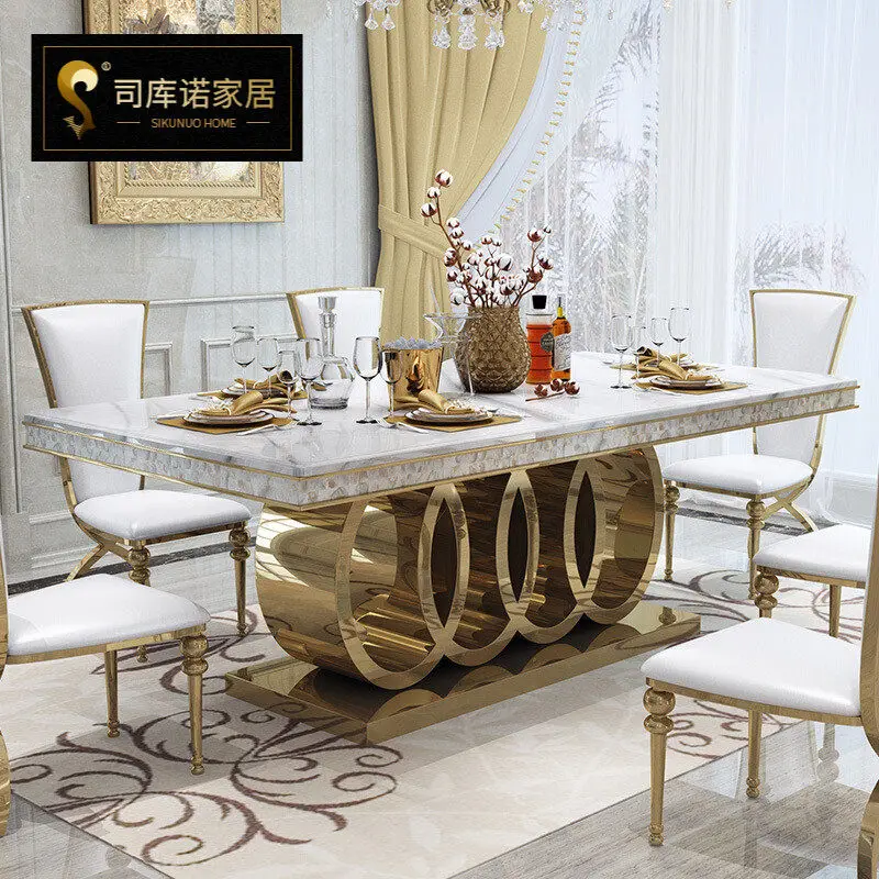 Light luxury marble dining table and chair combination post-modern simple rectangular small apartment restaurant dining table