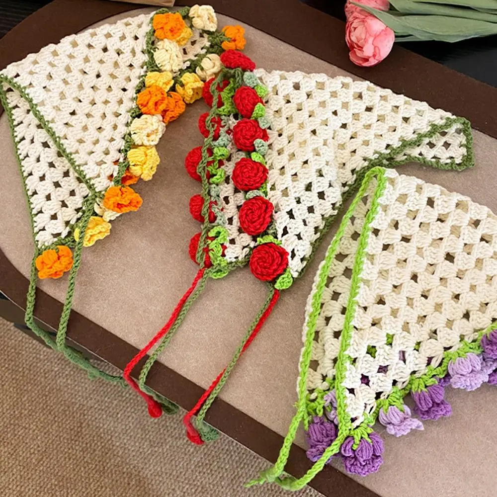 

Vintage Hair Band Knitted Headband Floral Bohemian Women Hair Scarf Beach Headwear Hollow Out Triangle Turban Children