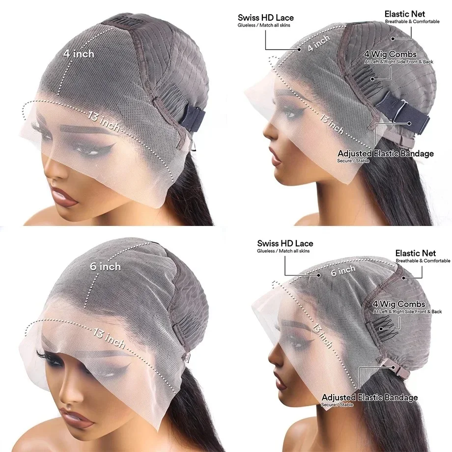 Perucas brasileiras retas pretas para mulheres, cabelo humano, peruca frontal transparente do laço, 30 ", 40", 13x6, escolha barata, à venda