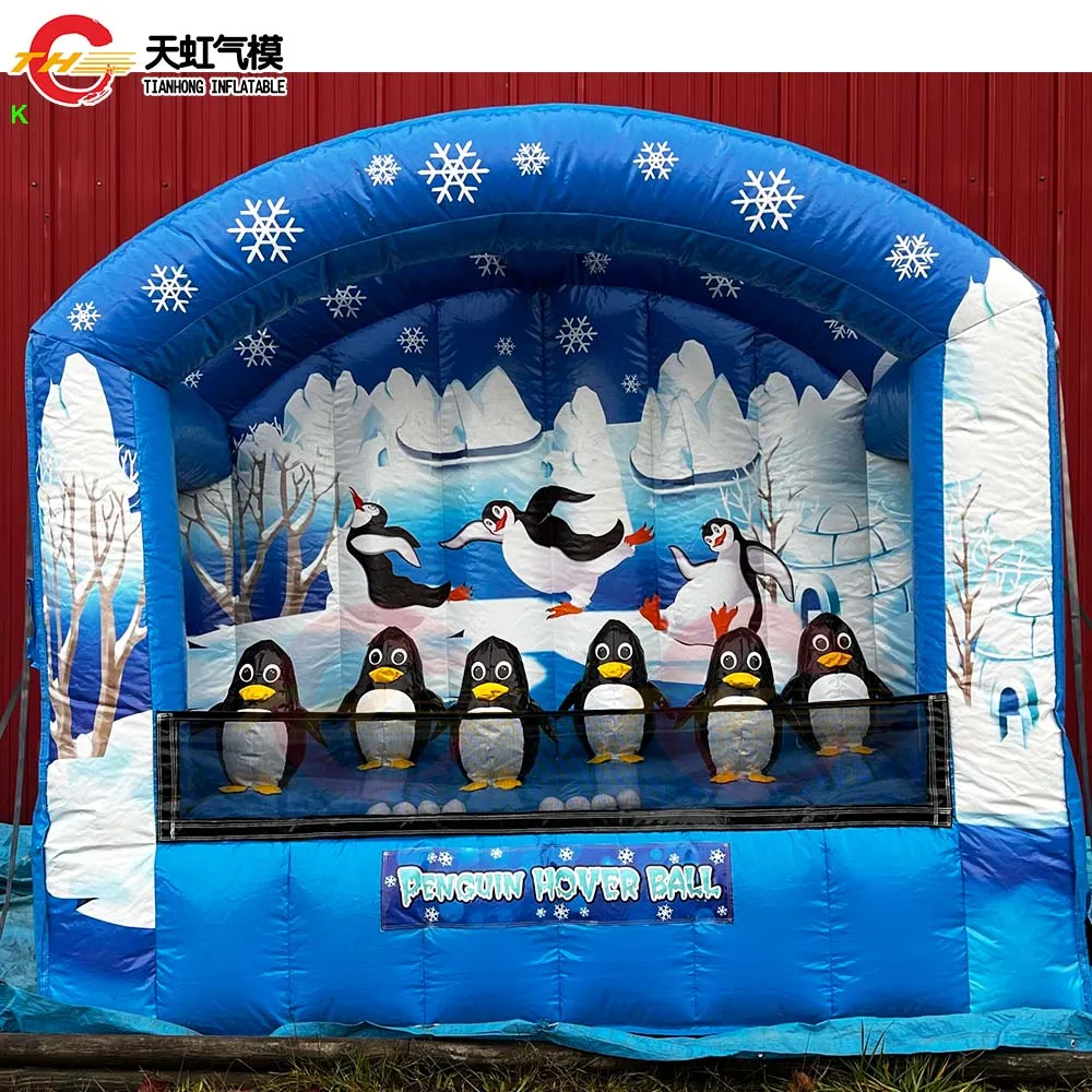 3x2m comercial inflável pinguim bola de neve cabine de tiro hover bola carnaval jogo brinquedos infláveis com ventilador