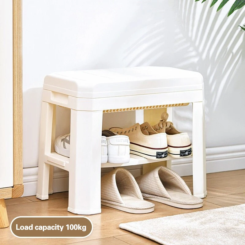 Foldable & Storable Shoe Changing Stool PP Removable Can Hold Shoes Portable Foot Stool Storage Ottoman For Bath Living Room