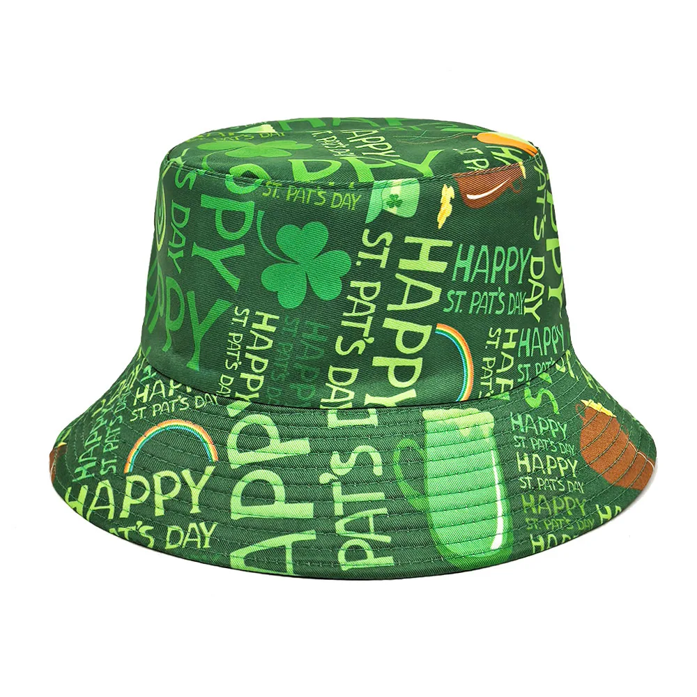 Green Hat St. Happy Patrick's Day Ireland Clover Print Bucket Hat Women Men Festival Party Fisherman Cap Summer Sunscreen Panama
