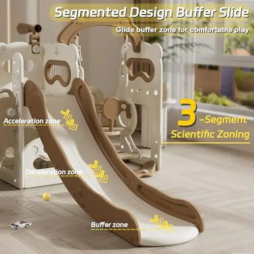 Toddler Slide, Swing and Slide for Toddlers Kids Age 1-3 with Basketball Hoop Tele Indoor Outdoor Slide Playset