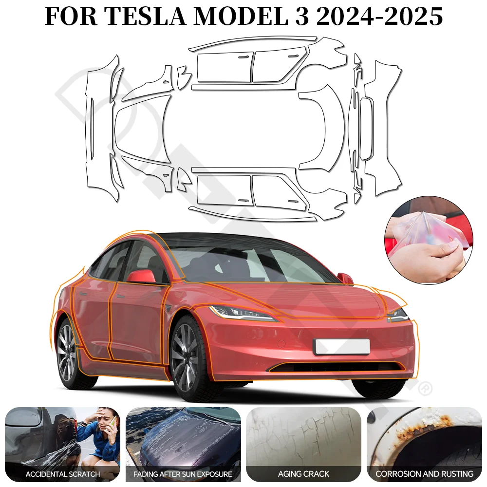 

For Tesla Model 3 Highland 2024 TPU Car Film 9Mil Pre-Cut Paint Protection Film Full Vehicle PPF Invisible Anti-scratch Film