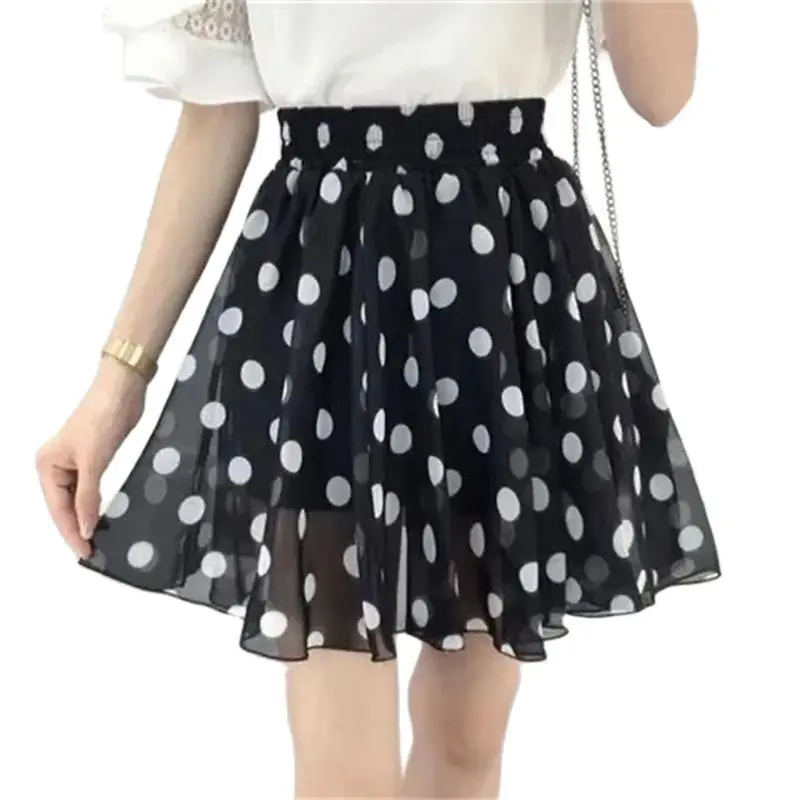 

2023 New Summer Women Printed Chiffon Skirt Elastic-waist 3-Layer Miniskirt 17-colour Students Pleated Sexy A-line Short Skirts