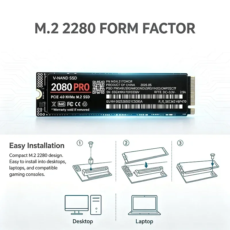 2080 PRO 500GB 1TB 2TB 4TB M.2 NVMe SSD PCIe 4.0x4 7300MB/s TLC 3D NAND 2280 Gaming Drive for PS5 PC Low Power Max Unit