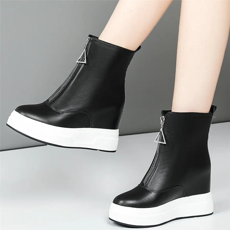 

Platform Pumps Shoes Womens Genuine Leather Wedges High Heel Ankle Boots Female High Top Round Toe Fashion Sneakers Casual Shoes