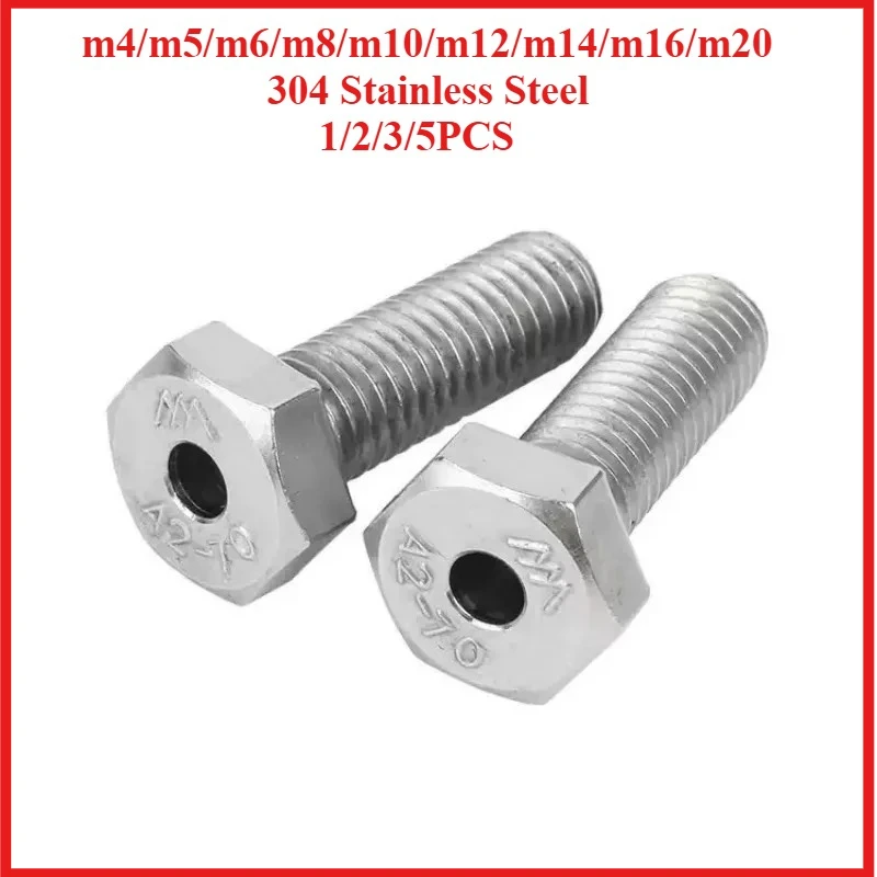 Hollow Screw 304 Stainless Steel Special Outer Hexagonal Bolt M4M5M6M8M10M12M14M16M20 Mask Machine Threading Through Hole Screw.