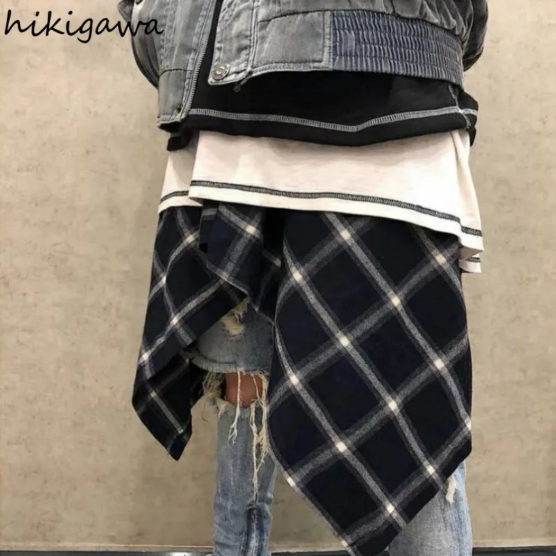 Harajuku mini saia para mulheres streetwear bf bandagem vintage jupe moda casual xadrez saia y2k saias 2025 faldas mujer de moda