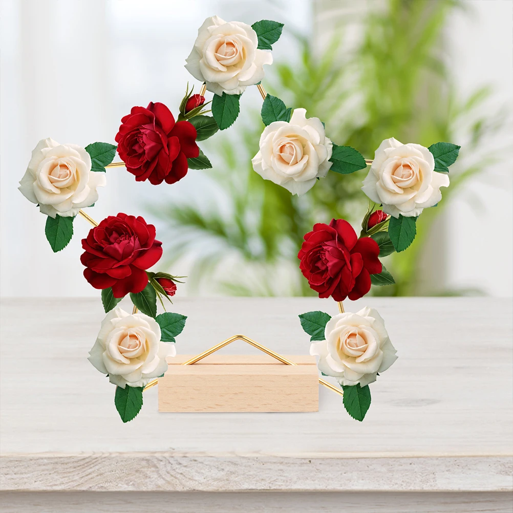 

2Sets Star Shape Metal Hoops DIY Decor Wedding Table Centerpiece Wooden Bases Star Shape Metal Wreath with Base