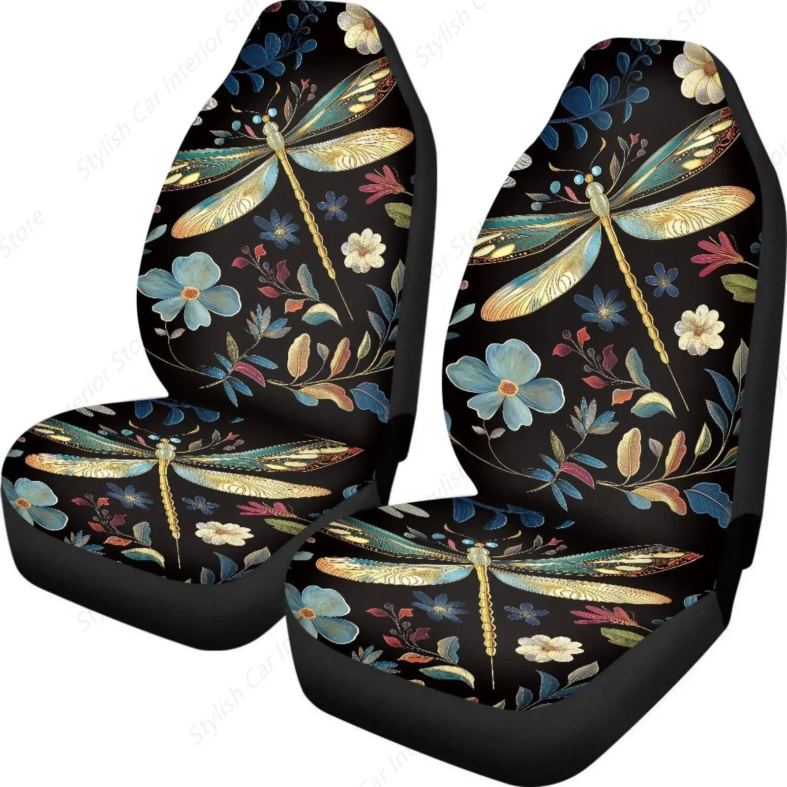 

Чехол на автомобильное сиденье с дизайном стрекозы, черный для передних и задних сидений, подушка, ведро, чехол на сиденье, спинка, разделенная скамейка, защита сиденья