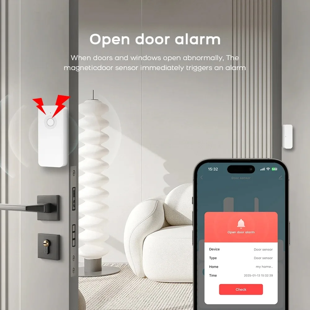 Tuya Smart WiFi Door Sensor Smart Home Open Close Detector Smartlife App Control Notification متوافق مع Alex Google Home