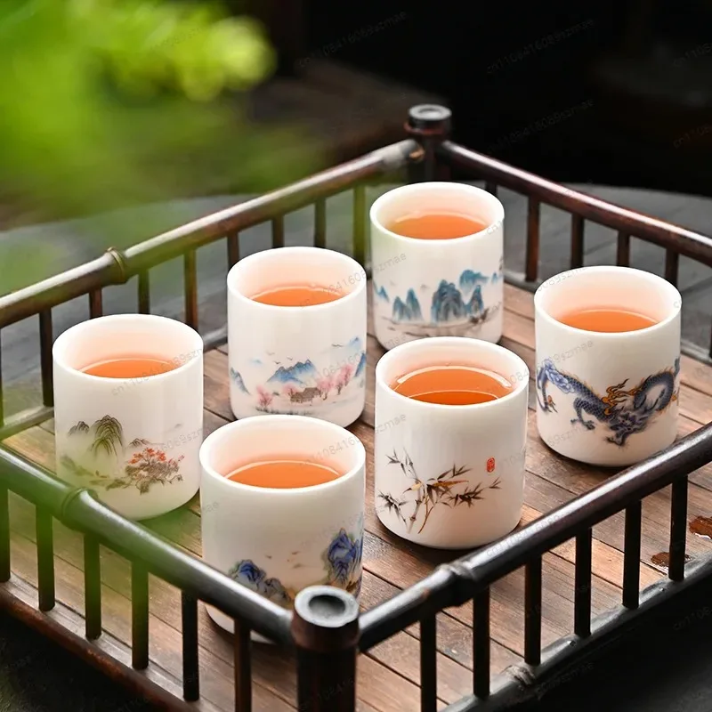 Mutton Fat Jade Porcelain Tea Cup， Minimalist Chinese Style， Smooth Glaze & Easy Clean， Personal Drinking Cup， Gift Box