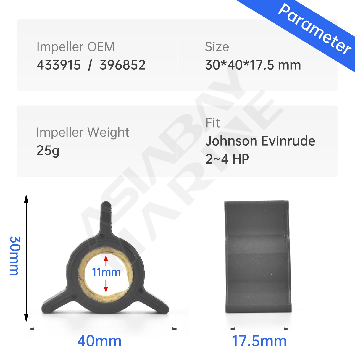 5 Pieces 433915 Water Pump Impeller For Johnson Evinrude Outboard Motor Engine 2hp 3hp 4hp Boat Parts 396852 Sierra 18-3015