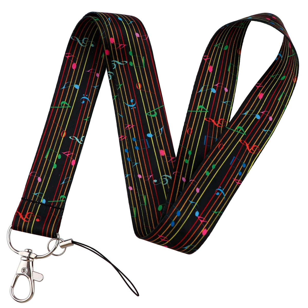 LX1151 Musical Note Lanyard Black Badge Rope Neckband Phone Strap ID Card Badge Holder Mobile Phone Belt Phone Case Neck Strap