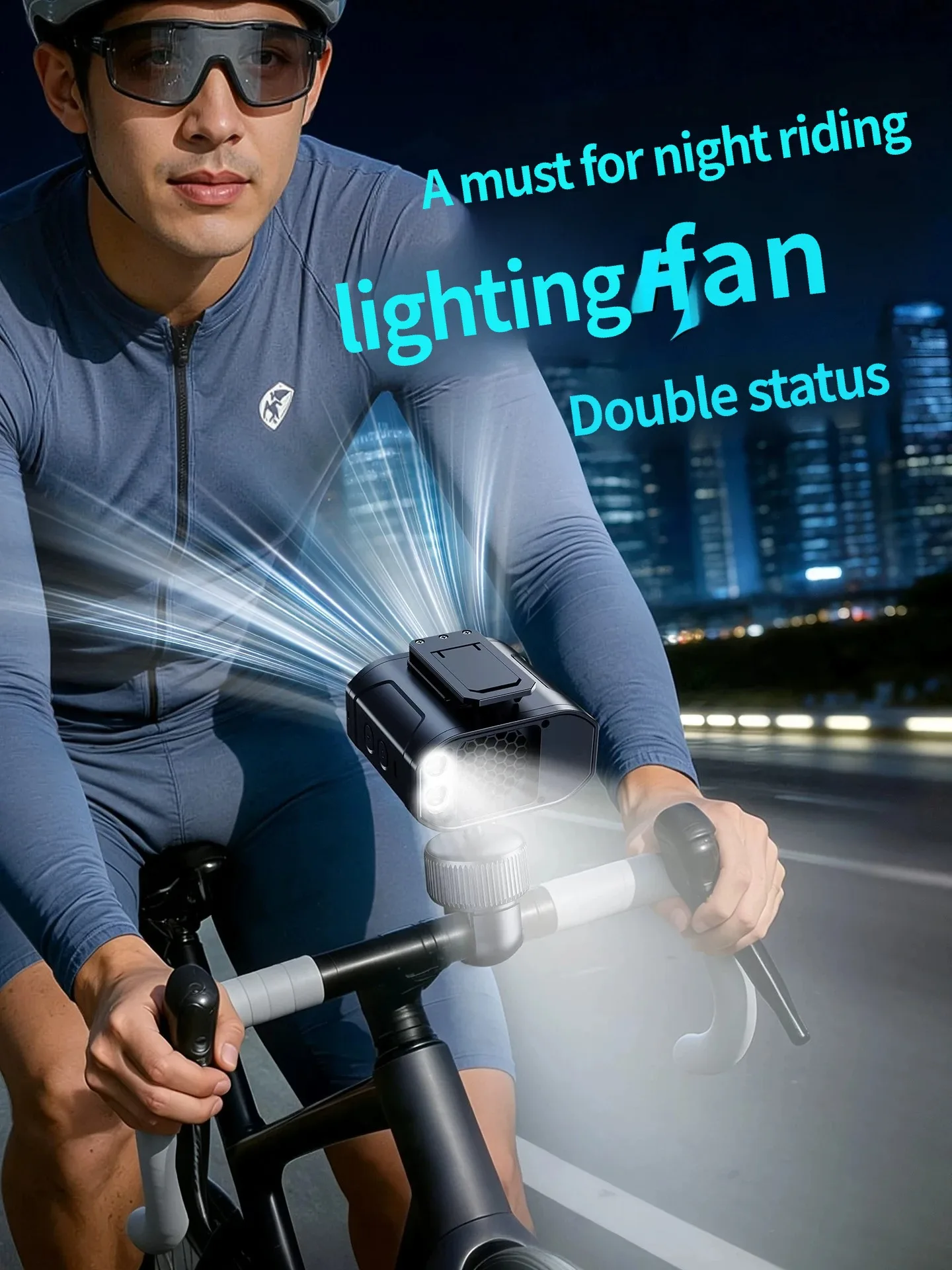 Specialized for bicycles, electric vehicles and motorcycles. Riding fan with small USB charging port and night light.