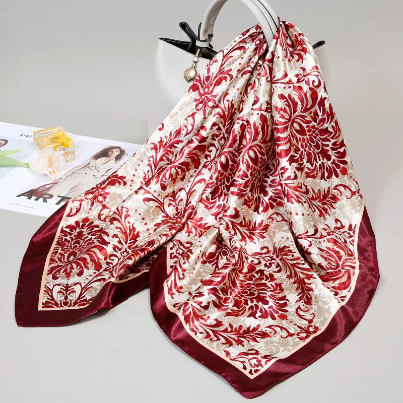 

Small Silk Scarf for Women, Large Square Scarf, Gauze Scarf for Spring, Autumn, and Winter, Paired with a Shirt, for Middle-Aged Mothers, Square 90×90 Thin Scarf