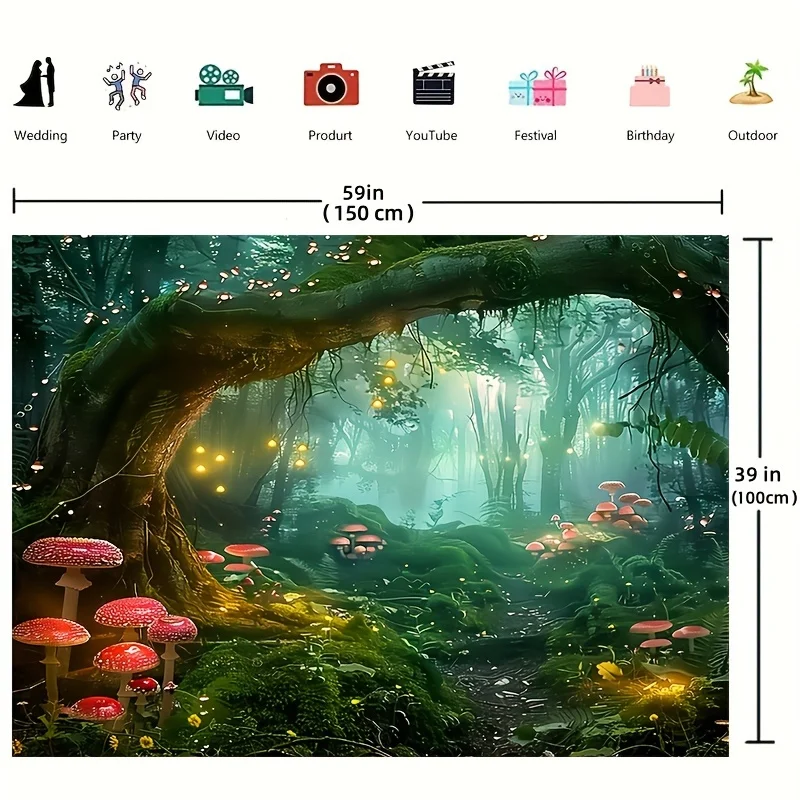 Enchanted Forest Mushroom Wonderland Photography Backdrop – 1pc Polyester Multi-Use Scene for General Events