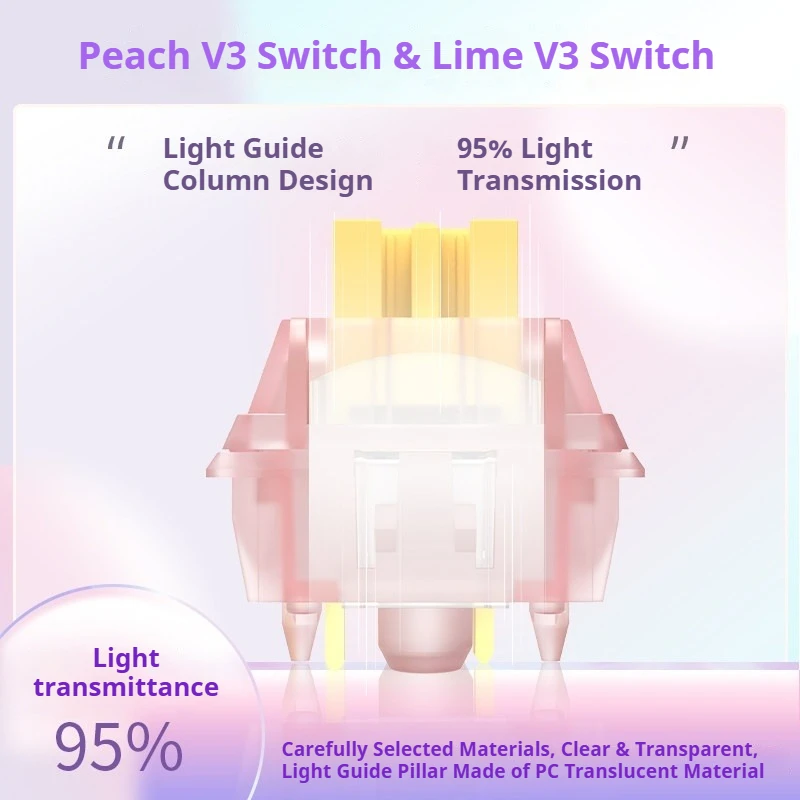 Outemu Peach Silent V3 Switch Lemon Silent V3 Switch Mechanical Keyboard POM Linear Tactile 5 Pin Hot Swap PA66 Pre Lubed