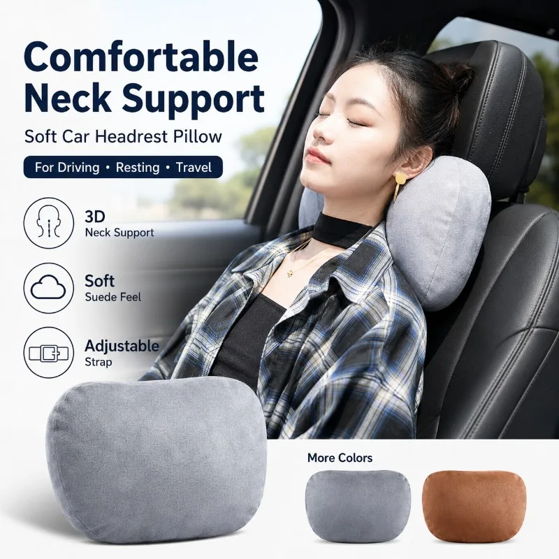 1/2/4PCS Auto Seat Headrest Pillow Lumbar Cushion Set 3D Neck Waist Support Soft Suede Car Backrest Pillow for Long Drive