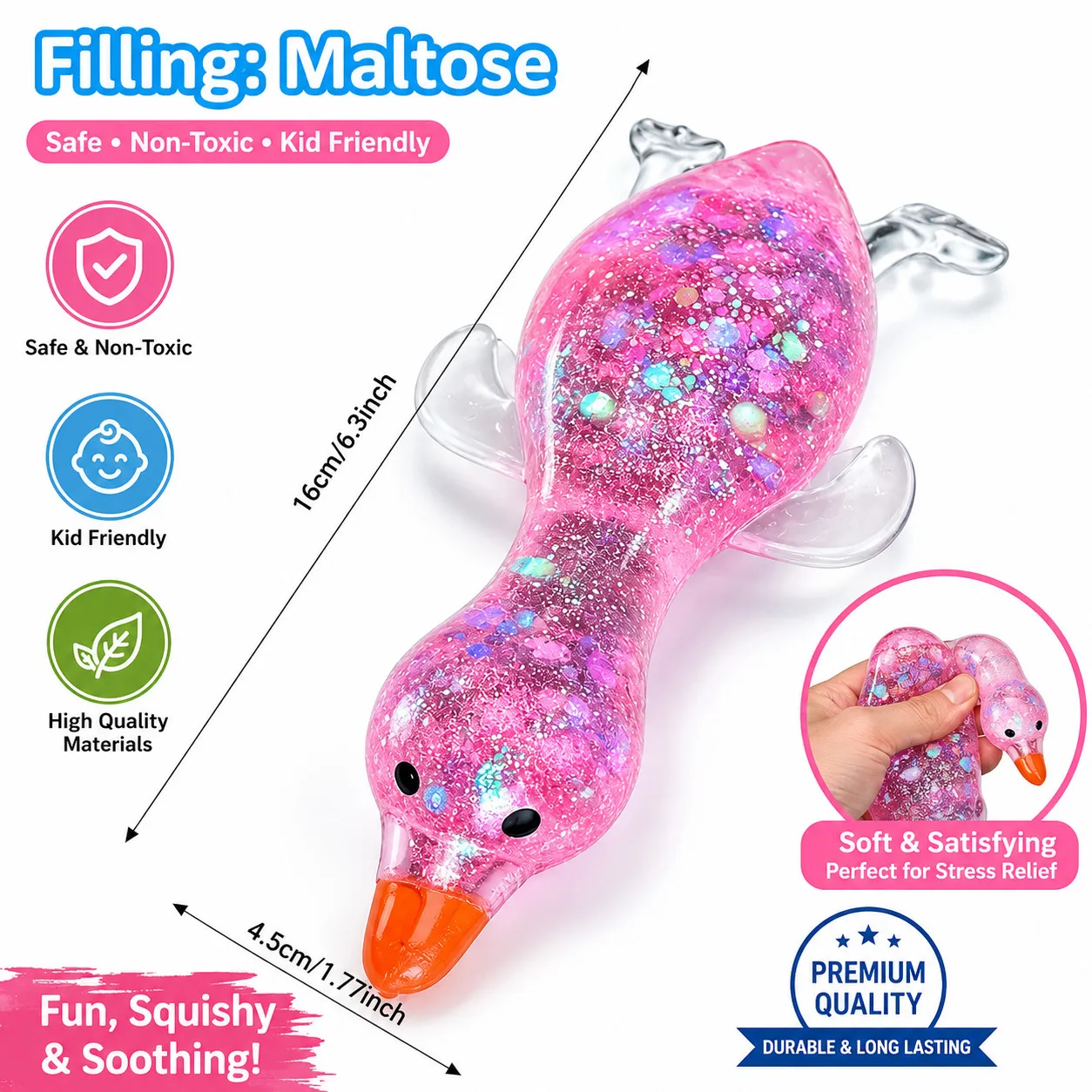 Cute Goose Duck Squishy Fidget Toy Stretch Squeeze Anti Stress Sensory Toy Relaxing Gift for Kids Adults Friends ADHD Toys