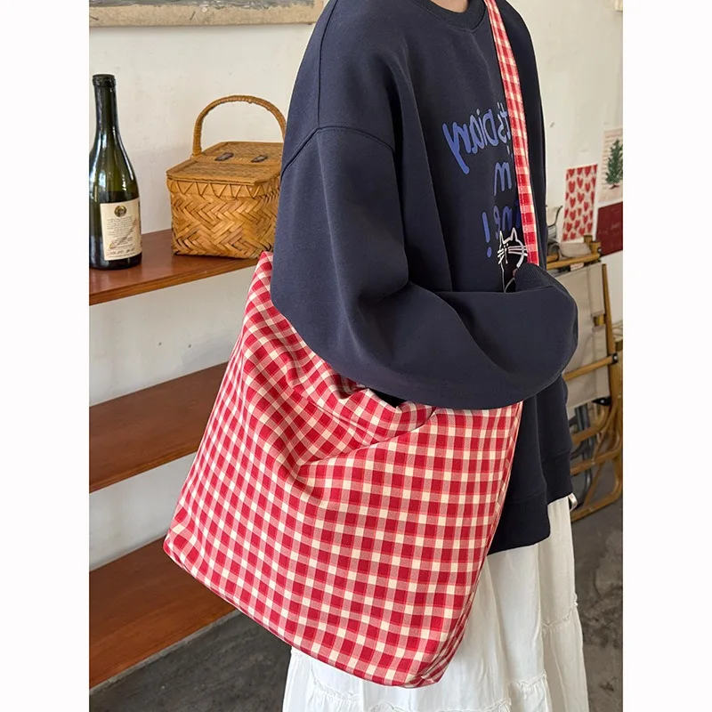 

Новая холщовая сумка через плечо в корейском стиле, женская большая вместительная сумка-тоут на одно плечо, маленькая универсальная сумка