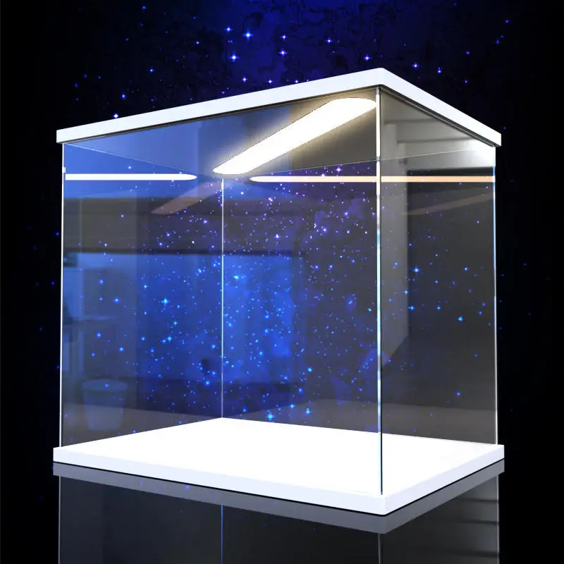 Stackable Acrylic Display Case w/h Lamp for Figures Toy Collectible,Countertop LED Light Display Box Stand Dustproof Showcase