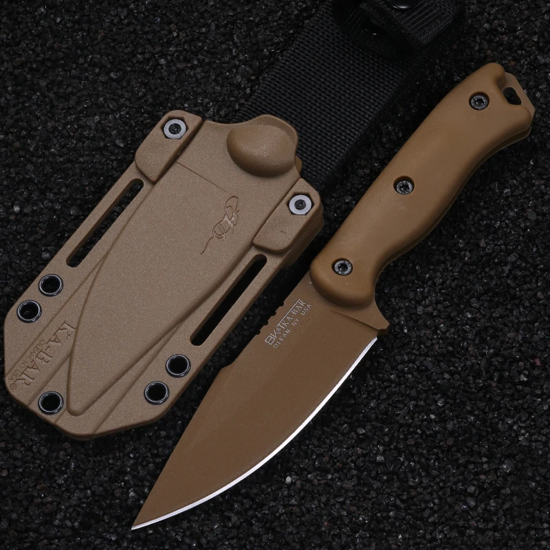 BK18 - Brown carbon steel harpoon fixing blade - Brown Ultramid handle, field survival knife