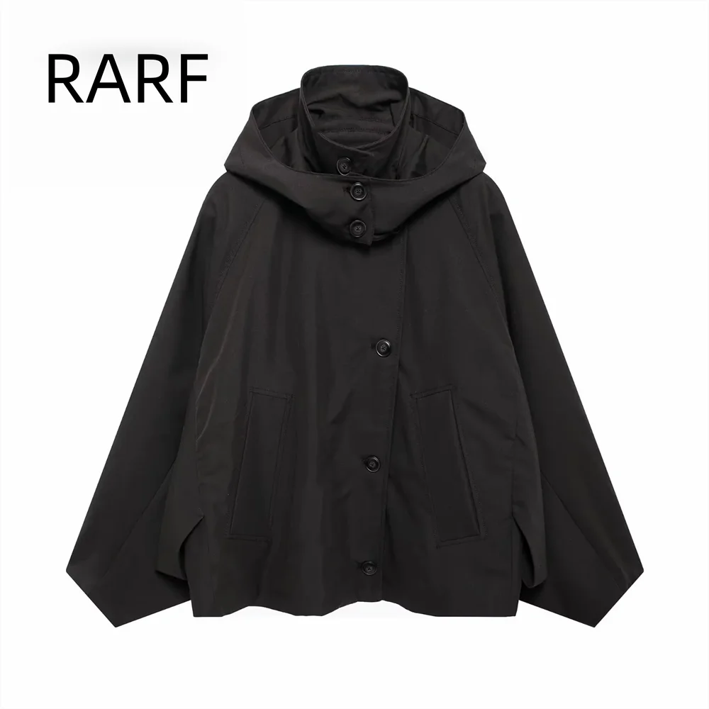 

2024 Autumn/Winter New Product Women's Casual Hooded Double breasted Cloak Hooded Short Windbreaker Coat