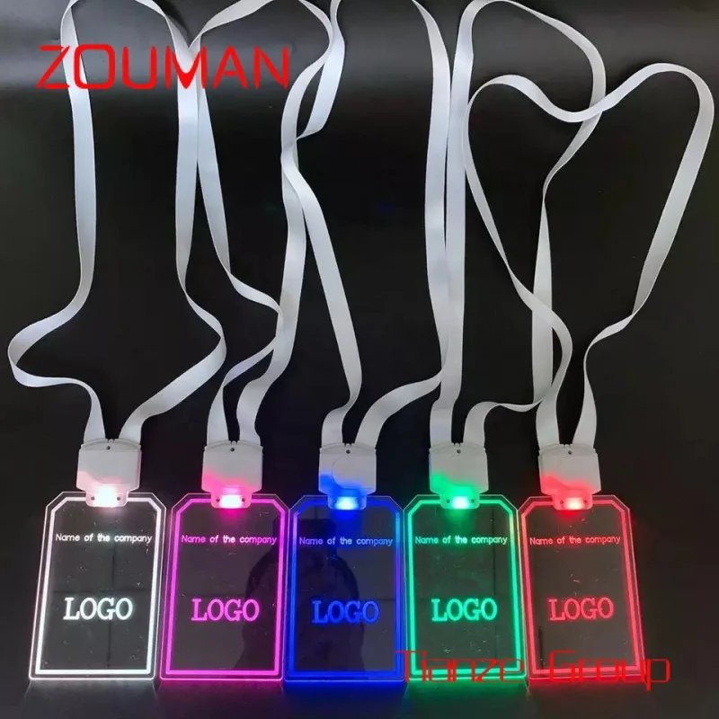 Custom , New hot selling customized shape laser LOGO Badge Card Backstage Passes LED Acrylic Lanyard