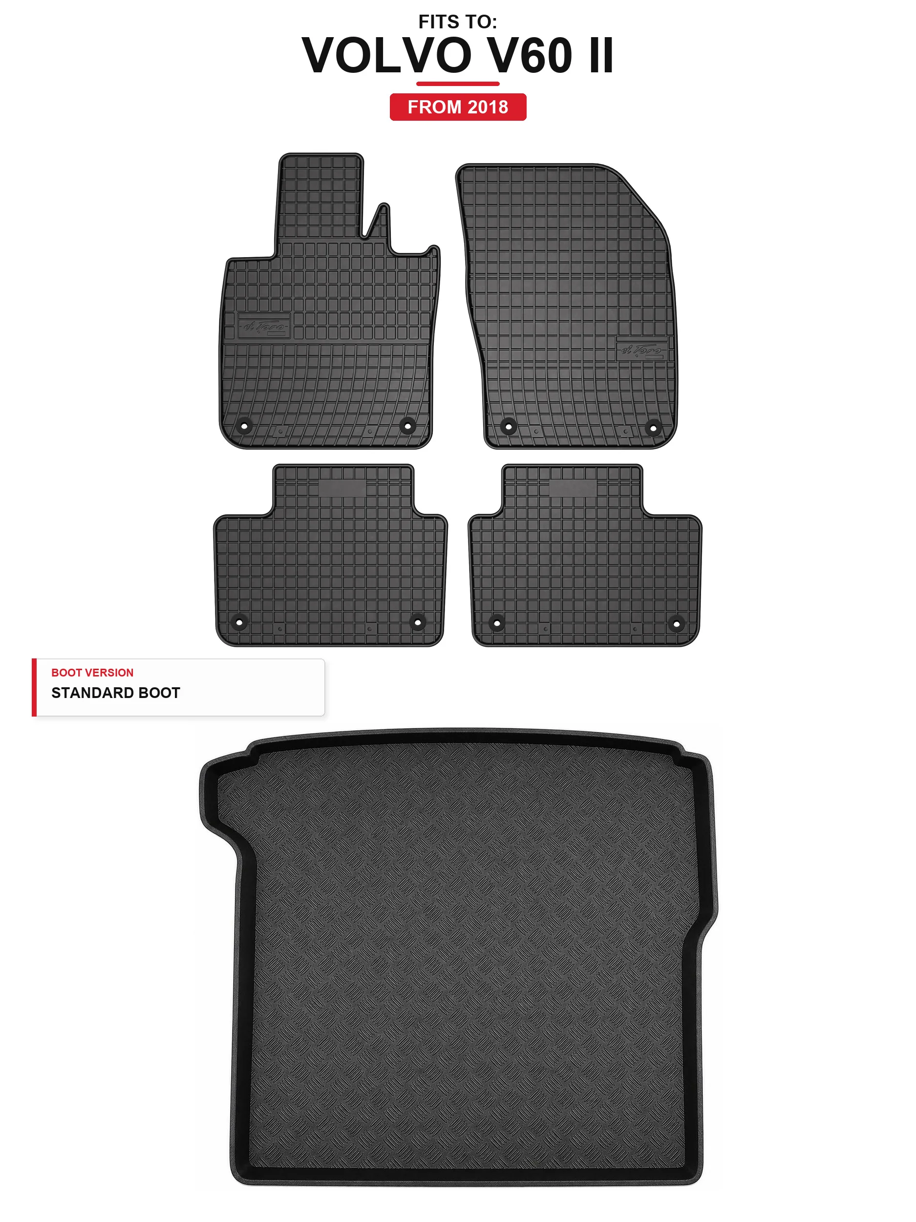 Solidpro Rubber Matten + Kofferbakmat Voor: Volvo V60 II 2018- 5 El.