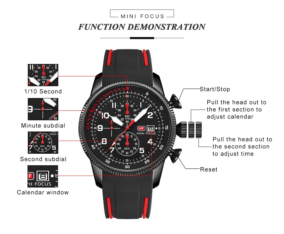 MINI FOCUS Electronic Quartz Mens Watches Auto Date Wristwatch Water Resistant Clock Gift for Men Relogio Masculino 0379G