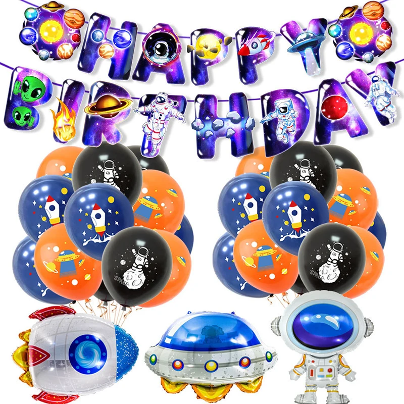 10pcs Cartoon Outer Space Theme Latex Balloons 12Inch Astronaut Rocket  Balloon Kids Boy Birthday Baloons Party Decorate Supply