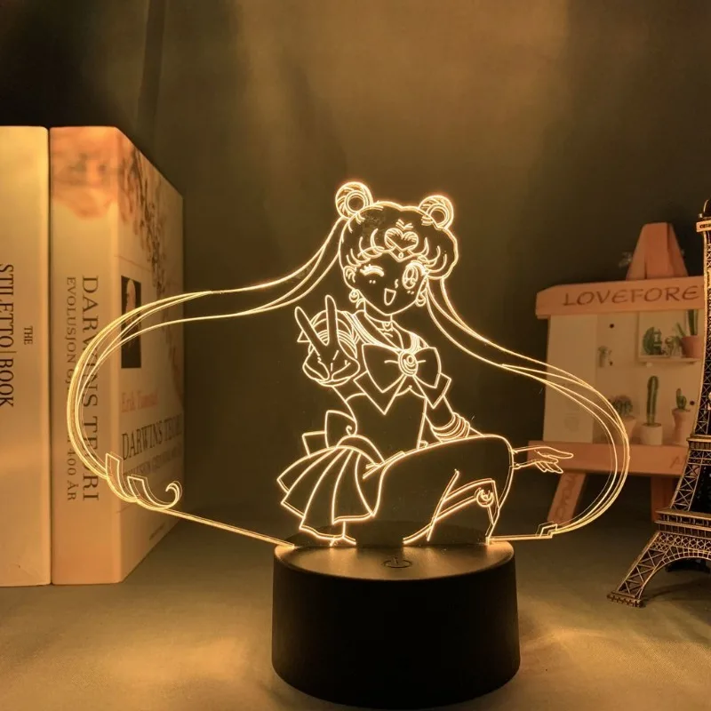 Kawaii Sailor Moon Cartoon Room Decoration Bedroom LED Night Light Princess Style Two-dimensional Anime Table Lamp Birthday Gift