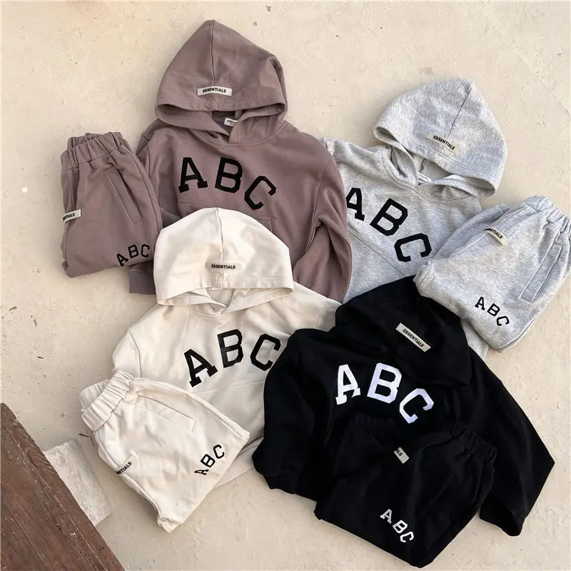 

yyds spring children's set 2024 new children's clothing boys letter hooded set girls baby hoodie + pants two-piece fashion suit