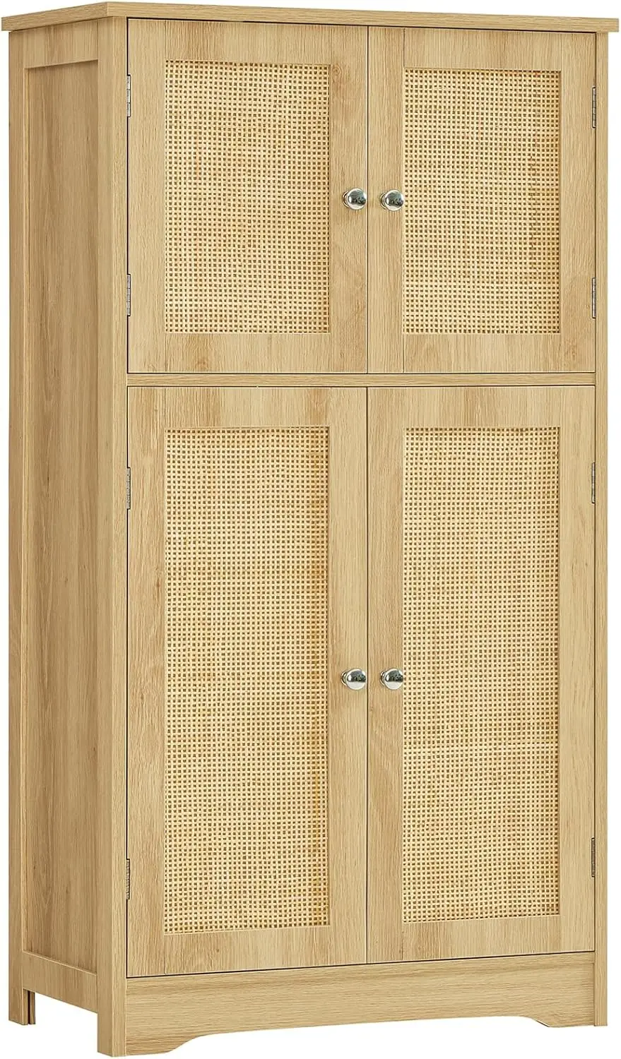 Iwell Aufbewahrungsschrank, Rattanschrank mit 4 Rattantüren und verstellbarem Regal, Badezimmer-Bodenschrank für Wohnzimmer, Eingangsbereich