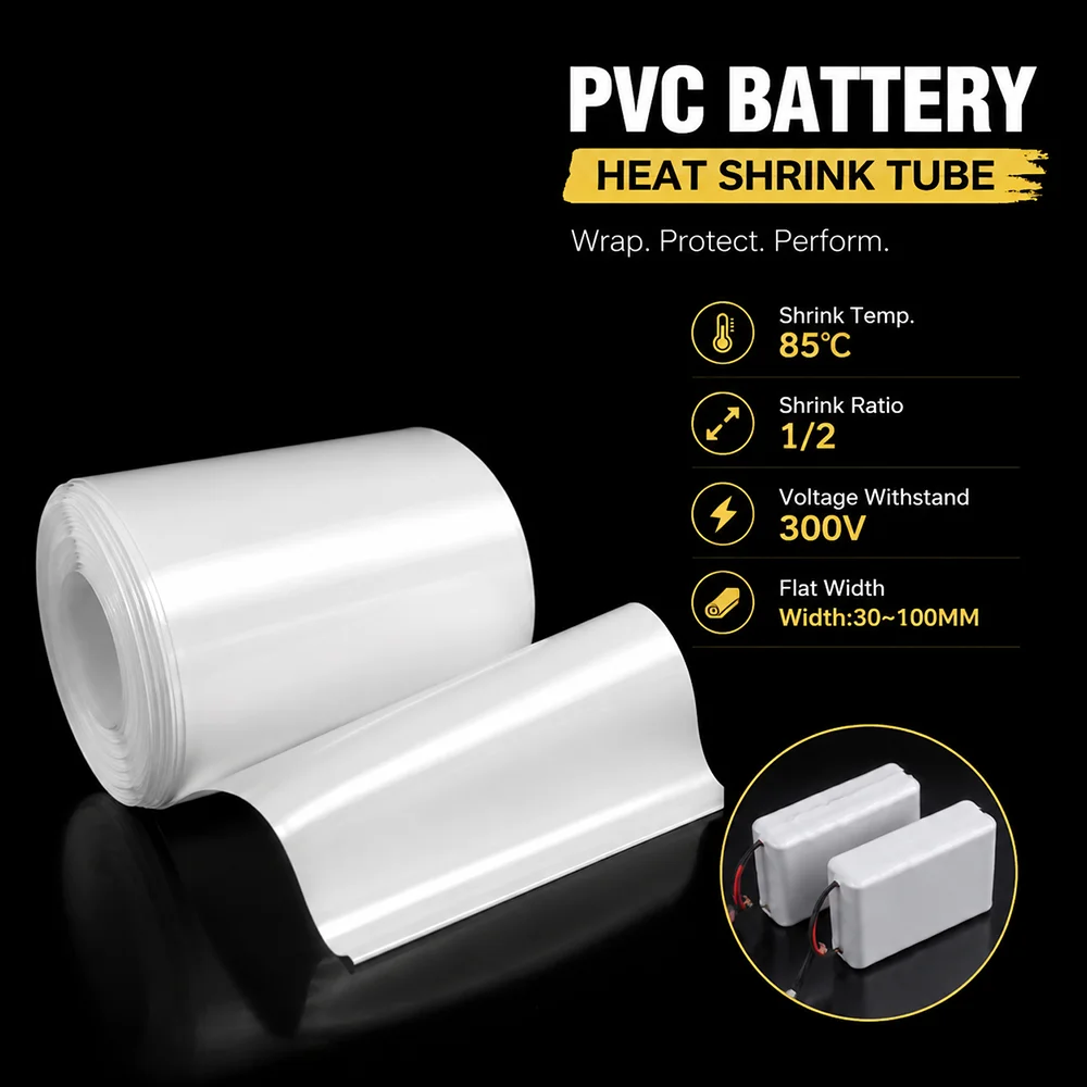 White 18650 Lithium Battery PVC Heat Shrink Tube 30-100mm Wide Flame retardant/weather resistant/line repair heat shrink tubing
