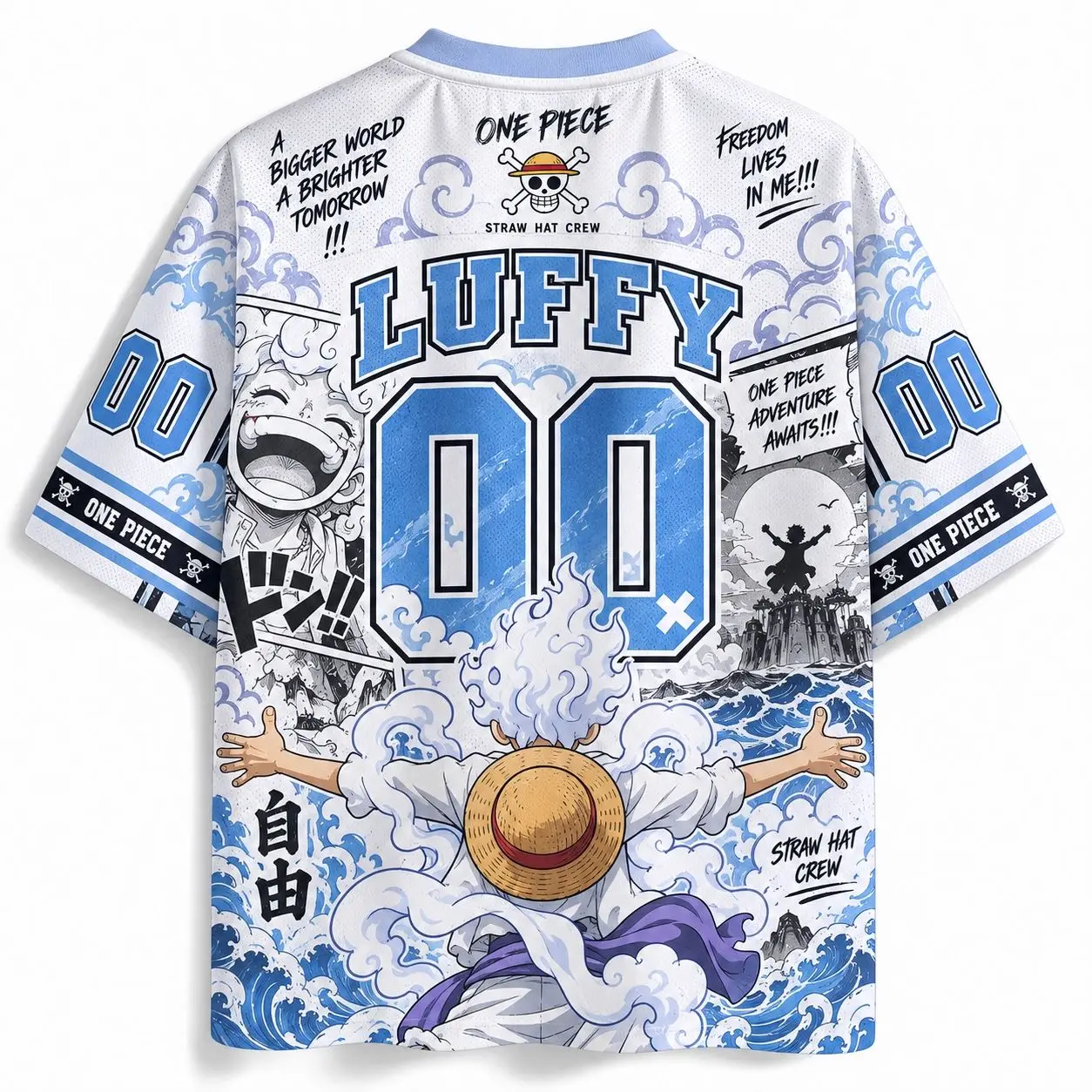 One Piece Five Level Luffy Mesh Shirt Men's and Women's T-shirt Three Swords Style Retro Anime Street Dress Loose Cosplay